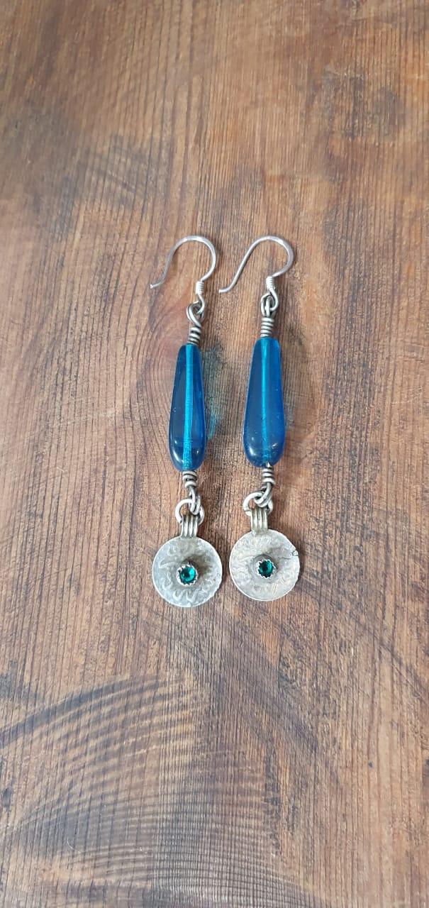 Boucles D'Oreilles Or Et Cristal Blue