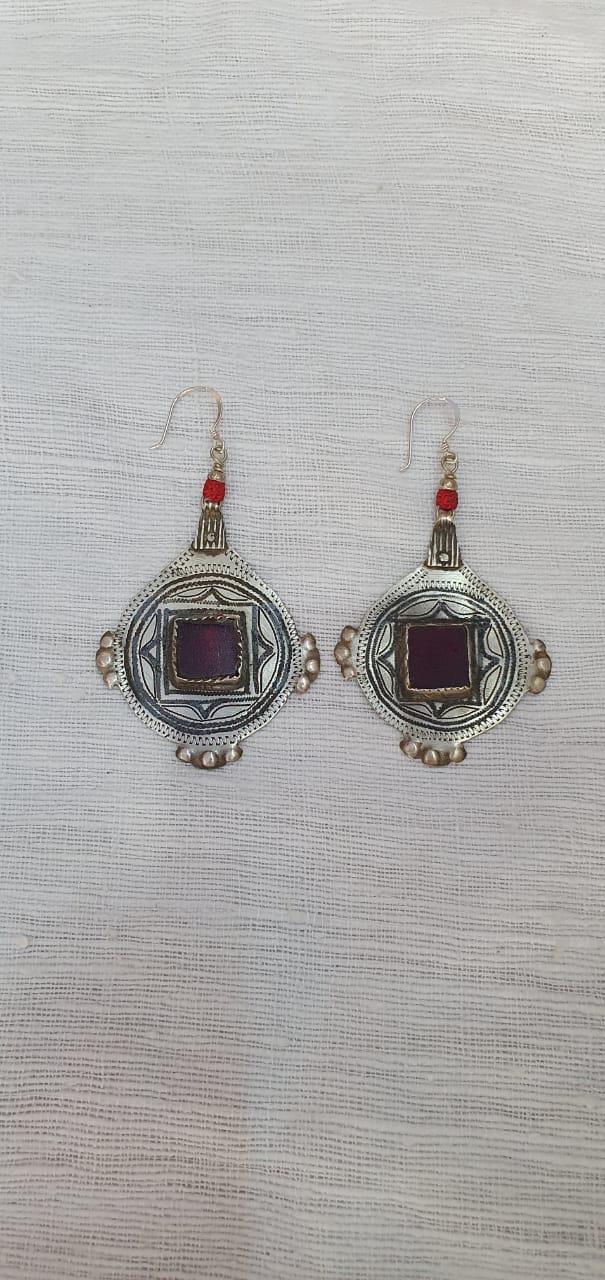 Boucles D'Oreilles Ideale En Argent Et Pierres Rouges